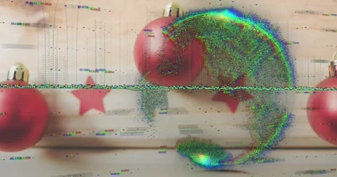 Glitch line appearing on red bauble spurring static pixels swirling then Stock Footage 317791746