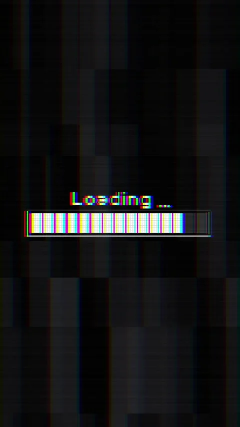 Glitch loading progress bar chromatic pixel distortion, blocky dark pattern, whi Stock Footage 340573116