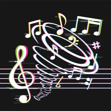 Glitch music notes in tornado Illustrazione stock