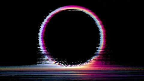 Glitch neon oval ring abstract frame with copy space text overlay seamless .. Stock Footage 342046067