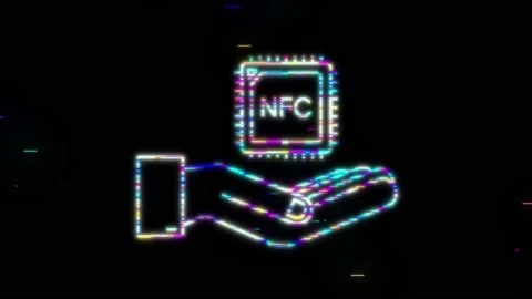 Glitch NFC processor icon with hands. NFC chip. Near field communication. motion Stock Footage 169297767