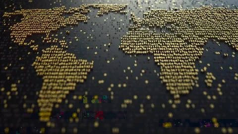 Glitch noise animation of digital map of the world. Information technology Video stock 97897613