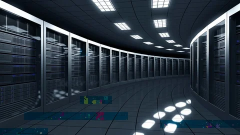 Glitch noise animation of a modern server room, loopable motion background Video stock 97981737