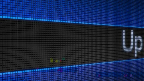 Glitch noise animation of UPLOADING text on the screen. Upload problems related Video stock 97995432