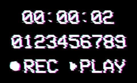 Glitch number, rec, play text, Retro record effect, Abstract noise distortion Stock Illustration