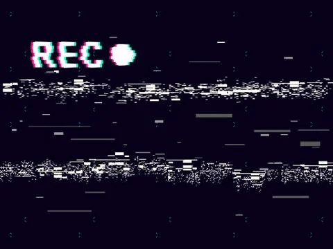 Glitch old camera rec on black background. VHS concept. Retro record effect Illustrazione stock