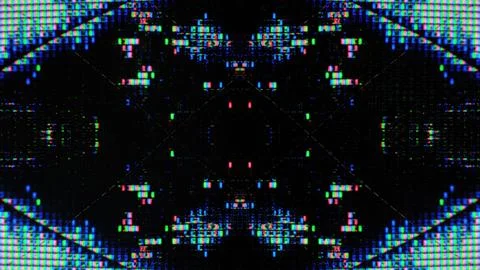 Glitch pattern glowing pixel color light dots dark Illustrazione stock