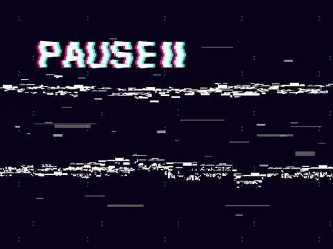 Glitch pause with symbol on dark background. Retro VHS backdrop Stock-Illustration