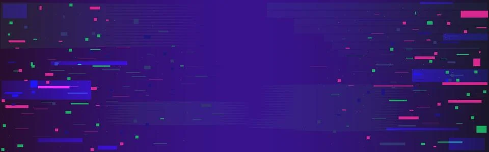 Glitch pixel backdrop. Data noise wide banner. Disintegration effect with col Stockillustratie