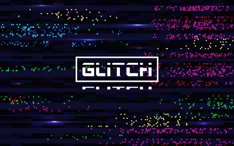 Glitch pixel backdrop. Glitched color lines. Digital distortion effect. Abstr Stock Illustration