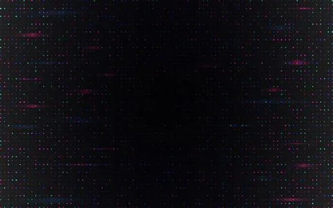 Glitch pixel background with multicolor fading dots on dark screen. Digital dots Stock-Illustration