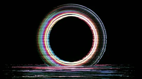 Glitch rainbow oval frame with bottom line border and copy space, hand draw.. Stockbeeldmateriaal 342046069