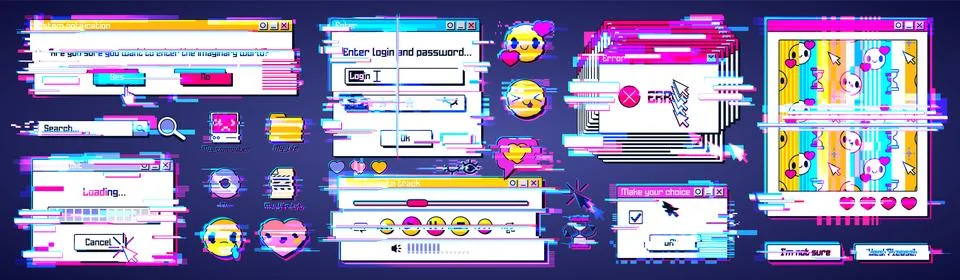 Glitch in retro computer system Stock Illustration