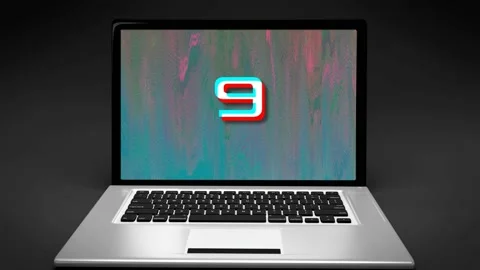 Glitch retro trendy countdown from 10 to 0 on laptop computer portable screen Stockbeeldmateriaal 119343413