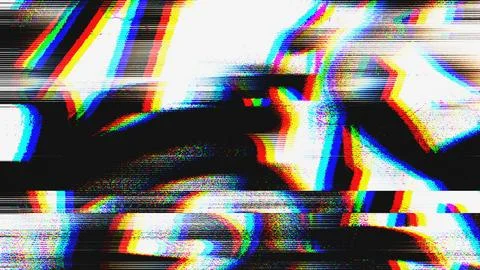 Glitch RGB Split with Scanline Distortion and Pixel Artifacts 库存插图