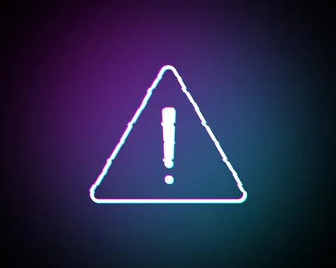 Glitch screen with Caution warning sign with exclamation mark. Alert, danger, Stock Illustration