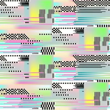 Glitch seamless pattern art. Digital abstract pixel noise effect. Stock Illustration