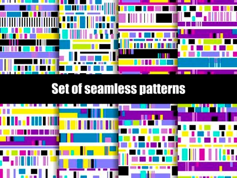 Glitch seamless patterns. Signal error, pixel mosaic. Computer screen error.  Stock Illustration