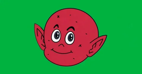 On glitch shifting, red head closing grin and rotating left to reveal ear on Stock Footage 317450342