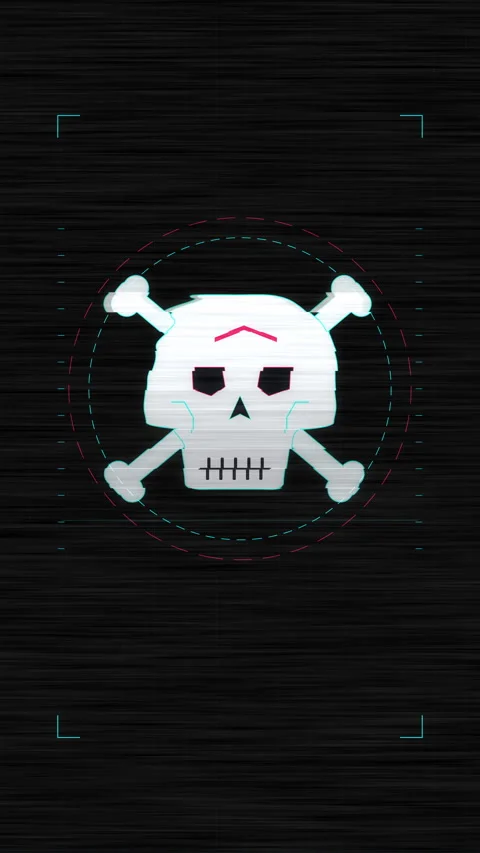 Glitch skull crossbones loop animation digital dark horror cyber Vídeo Stock 346648187