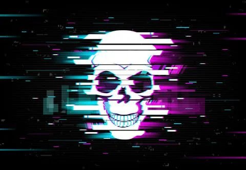 Glitch skull vector distorted neon glow cranium Stock Illustration