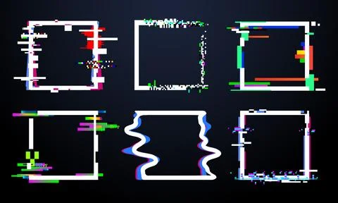 Glitch square frame. Trendy glitched squares shapes, abstract dynamic geome.. Stock Illustration