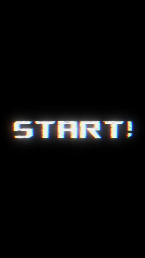 Glitch start text black background retro white letters, chromatic distortion, an Stock Footage 340575594
