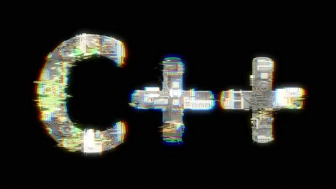 Glitch style cybernetic animated text C++ on black bg, isolated - loop video Video stock 196886554