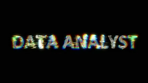 Glitch style cybernetic animated text DATA ANALYST on black bg 스톡 동영상 201170590