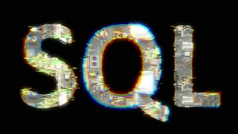 Glitch style cybernetical animated text SQL on black background Stock Footage 204892676