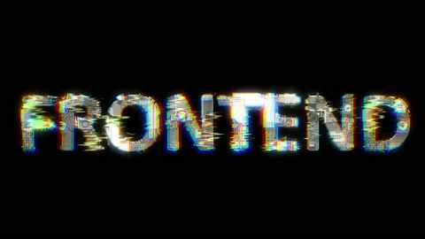 Glitch style cybernetical animated text FRONTEND on black background Stock Footage 229476246