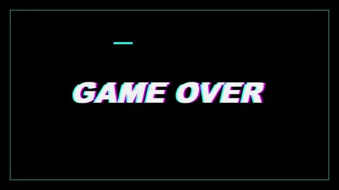 Glitch style game over text on black background Video stock 345207478