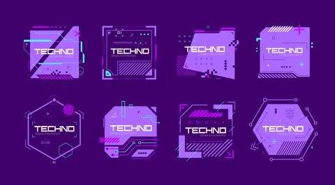Glitch tech banners, technology abstract frames Illustrazione stock