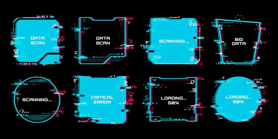Glitch tech banners, technology abstract frames Stock Illustration