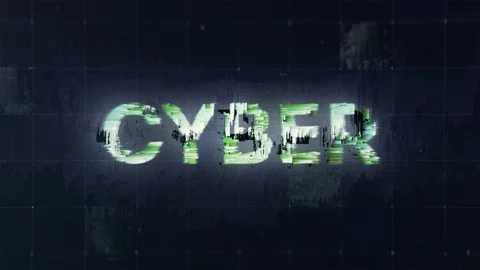 Glitch text Cyber. Glowin title with noise on textured grain background Stock Footage 122199245