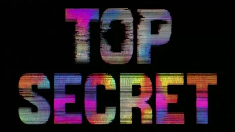 Glitch text reading top secret in colorful distorted letters on black backg.. Видео 342047062