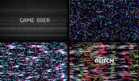 Glitch Texture pixel noise. Test TV Screen Digital VHS Background. Set of Error Illustrazione stock