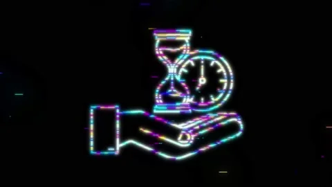 Glitch Timer and money in hands. Clock and bag, time is money, fast loan Vídeo Stock 169301672