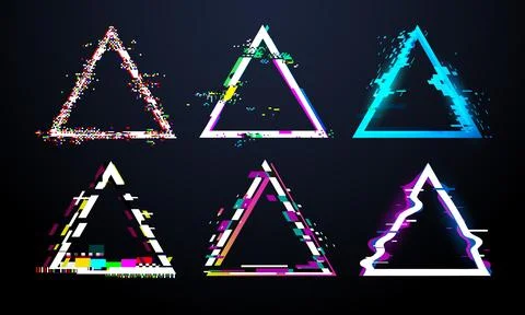 Glitch triangle frame. Distorted tv screen, flaw light bug effects on defec.. Stock Illustration