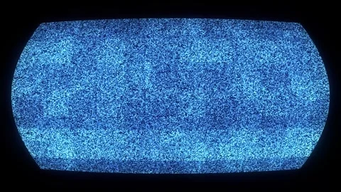 Glitch TV static display visual blue pixel noise, curved monitor shape, and dark Stock Footage 340479544