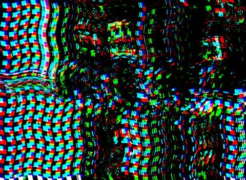 Glitch TV Techno psychedelic background. Old VHS screen error. Digital pixel Illustrazione stock
