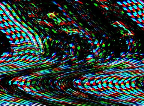 Glitch TV Techno psychedelic background. Old VHS screen error. Digital pixel イラスト素材