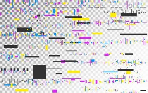 Glitch vhs background on transparent backdrop. Color distortions template Stock Illustration