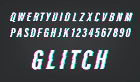 Glitch video effect. Vector alphabet  symbols set Stock Illustration