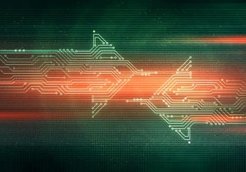 Glitched background with two microchip arrows Stock Illustration