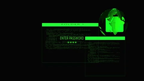 Glitched Green Digital Interface with Pixelated Earth Globe and Password En.. Stock Footage 331875199
