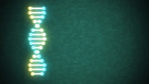 Glitched shiny DNA spiral molecule rotating on noisy screen seamless loop Stock Footage 111437005