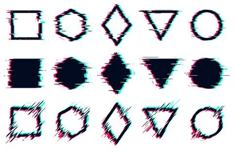 Glitched tv distorted signal frames, Vector glitch set digital noise defect i Stock Illustration