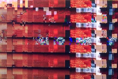 Glitches and interference on the digital TV screen 스톡 사진