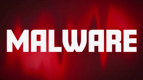 Glitches flickering, sliding into forming MALWARE text on pulsing red gradient Video stock 310150833